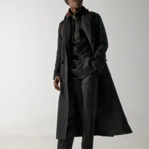 Black long overcoat with Loose Weave Sleeves