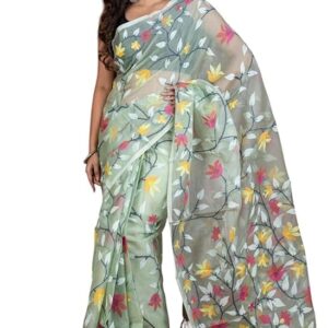 Silk Saree Green and Work with Blouse Piece